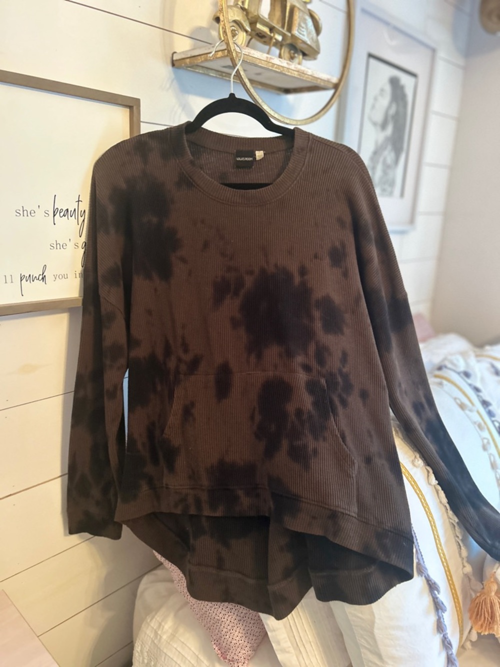 Black Swan Brown Ribbed Tie-Dye Crewneck Sweater